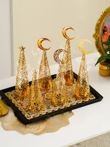Gouden holle metalen wierookbrander set, Midden-Oosterse Arabische stijl bureaudecoratie.