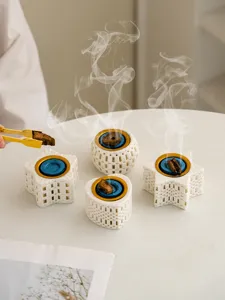 Minimalist ceramic 3d printed incense burner set, creative arabic aroma decor items.