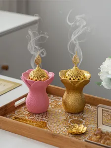 Brule-encens en resine style moyen-orient, support de cone lotus pour decoration interieure.