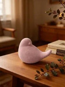 Minimalist pink ceramic bird figurine desktop ornament for cute home decor and art room display