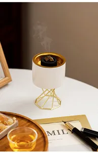 Modern Nordic Ceramic Incense Burner with Luxury Gold Metal Stand for Home Tabletop Decor