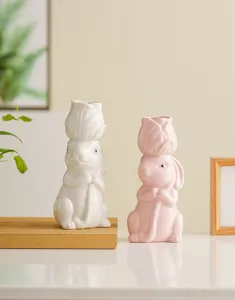 Ceramic rabbit flower vase cute animal ornament desktop home decor cute bunny flower arrangement pot