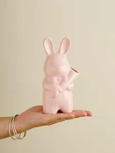 Jarron conejito ceramica minimalista porta flores rosa linda decoracion animal adorno