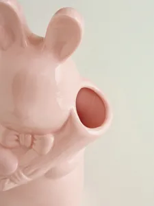 Jarrón conejo cerámica rosa detalle animal tierno soporte flor decoración hogar estética