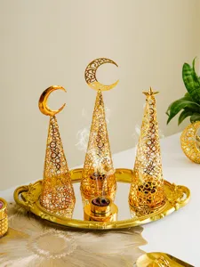 Midden-Oosten gouden holle metalen wierookbrander set, prachtige Arabische kegel aromatherapie.
