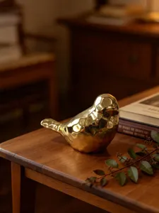 Elegant ceramic little bird ornament gold tabletop decor home art sculpture figurine craft