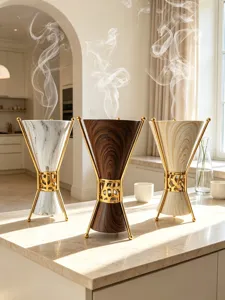 Luxury Arabic incense burner set with gold metal stand and elegant marble design.