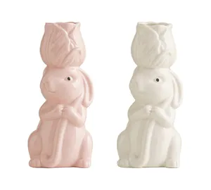 Ceramic rabbit flower vase home decor cute animal sculpture pink white table ornament