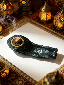 Exquisite Arabic calligraphy resin boat incense burner for desktop home decor, elegant detailed design.