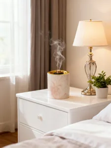 Rosa Marmor Keramik Räuchergefäß Detail, Luxus Aromatherapie Dekoration für Zuhause.