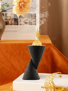 Double cone resin incense burner with gold lid, Arabian style home decor aromatherapy piece.
