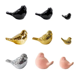 Modern ceramic bird figurines set, cute minimalist desktop decor, elegant home art ornaments.