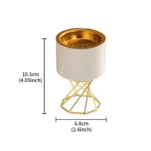 Modern Nordic ceramic incense burner with gold metal stand, desktop aromatherapy decor 10.3cm