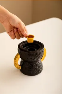 Portacandele in resina con due manici dorati, decorazione per candela profumata araba.