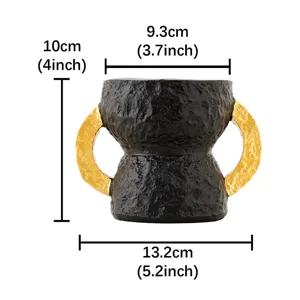 Portacandela in resina nero e oro con doppi manici, decorazione da tavola stile arabo.