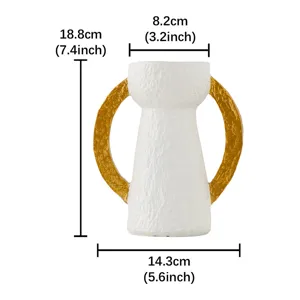 Portacandele in resina con due manici dorati, vaso decorativo moderno per la casa, altezza 18,8cm.