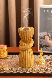 Golden Resin Incense Burner Middle Eastern Style Glitter Censer for Home Decor Detail View