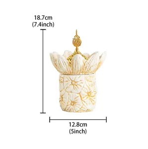 Middle Eastern lotus incense burner white gold censer jar for home aroma decoration