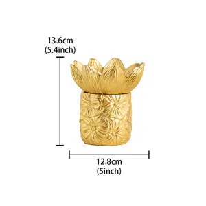 Gold lotus incense burner aroma diffuser carved flower design decorative storage jar