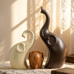 Ceramic Elephant Family Ornaments Abstract Elephant Sculptures Set Modern Home Decor Living Room TV Cabinet Desktop Figurine