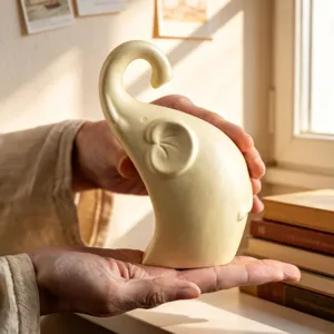 Minimalist ceramic elephant figurine sculpture for home decor desk living room ornament.