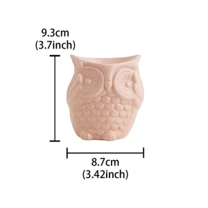 Pink ceramic owl candle holder and aroma diffuser home decor with size details display.