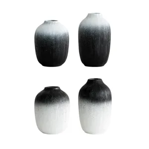 Minimalist black and white gradient resin vase set of four for modern home interior decor