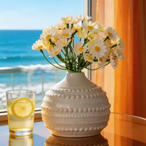 Nordique Céramique Vase Blanc Relief Point Floral Contenant Minimaliste Table Salon Hôtel Décoration Maison