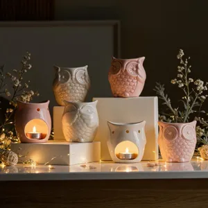 Ceramic owl aromatherapy burner tealight candle holder cute home decor ornament for party and holiday