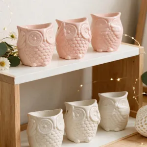 Ceramic owl candle holder set, cute animal aroma burner for home decor and table centerpiece.