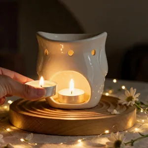 Ceramic owl oil burner candle holder table centerpiece cozy home decor warm tealight diffuser