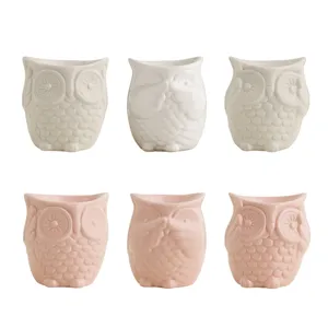 Ceramic owl figurine candle holder set of 6, cute animal aroma diffuser home decor.