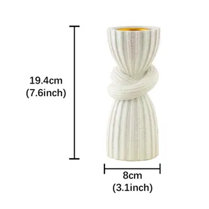 White glitter resin candle holder with twisted knot design, elegant home decor accent 19.4cm.