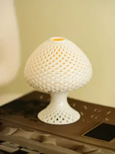 White hollow 3D printed mushroom candleholder elegant modern home table art sculpture