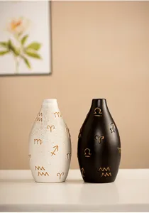 Modern artistic ceramic vase set with zodiac symbols, elegant desktop flower holder for home decor.