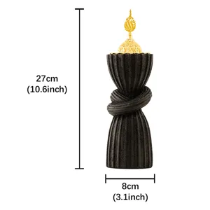 Arabic style resin incense burner black desktop ornament with gold lid 27cm height