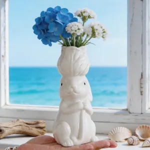 Easter Bunny Ceramic Flower Vase Cute Animal Rabbit Art Ornament for Home Decoration Style