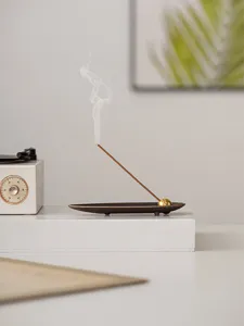 Mini bronze willow leaf incense burner with golden ball holder for home desktop meditation decor