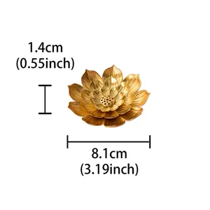 Bruciatore di incenso in metallo loto dorato supporto da scrivania mini sandalo 8.1cm