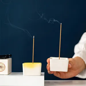Minimalist square ceramic incense holder mini cute desktop aroma burner for home decor