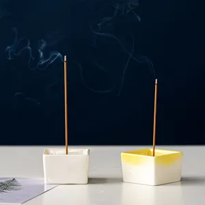 Minimalist square ceramic incense burner, cute mini aroma holder for home decor and holiday.