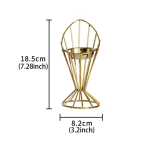 Modern minimalist golden metal tealight candle holder detail view showing dimensions.