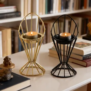 Modern Minimalist Iron Cone Candle Holder Geometric Wire Tea Light Stand Gold Black Aromatherapy Candle Base Home Decor