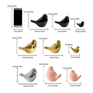 Ceramic little bird desktop ornament size chart showing dimensions in cm and inches clearly.