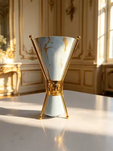 Luxury Arabic incense burner with gold metal frame and marble pattern for home aromatherapy decor.