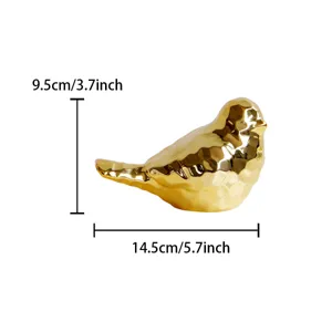 Gold ceramic little bird desktop figurine modern abstract art ornament for home decoration 14.5cm