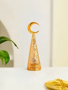 Close-up van gouden holle metalen wierookbrander detail, halve maan decor desktop ornament