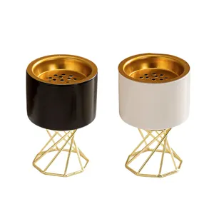Modern Nordic ceramic incense burner with high metal stand home desktop decor set.