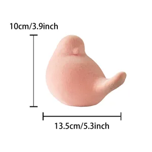 Pink ceramic bird figurine with size dimensions, minimalist home table decor ornament.