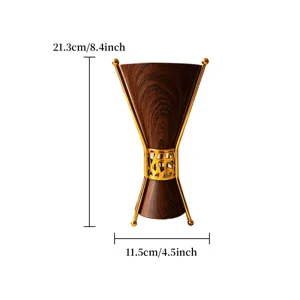 Arabic metal incense burner, brown wood grain texture with gold hollow frame, 21.3x11.5cm.